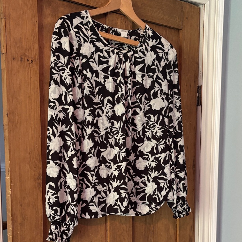 J. Crew Black/White/Grey Floral Blouse Size M